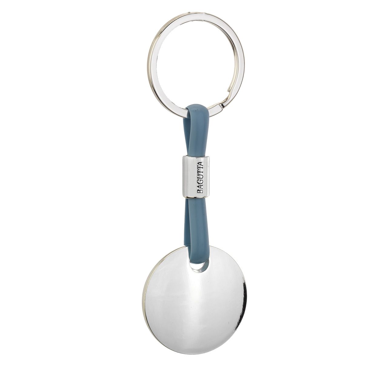 PORTACHIAVI SILVER PLATED CON CORDONE IN SILICONE AZZURRO